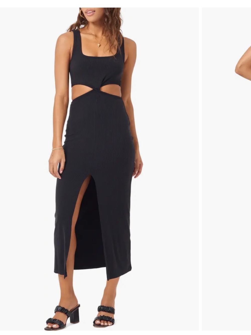 L* Space Black Ribbed Cutout Maxi Dress with Front Slit